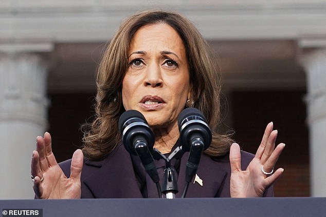 Kamala Harris is seen here delivering remarks while conceding the election to Trump at Howard University in Washington DC.