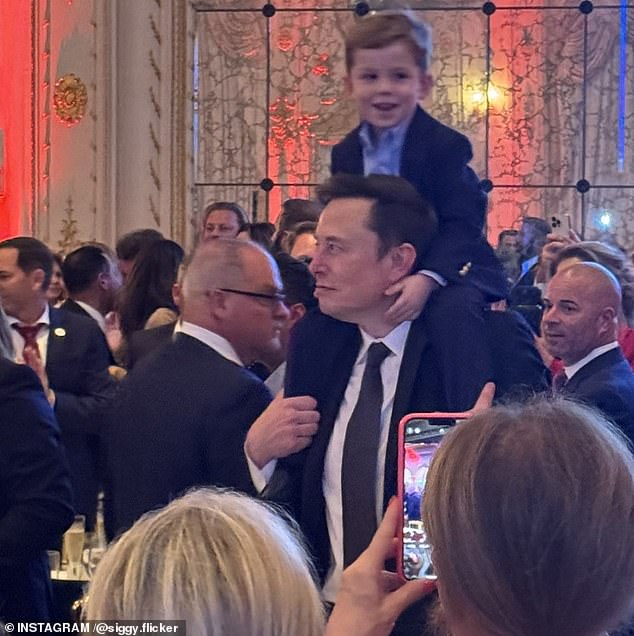 Elon Musk and his son photographed at a Donald Trump election party