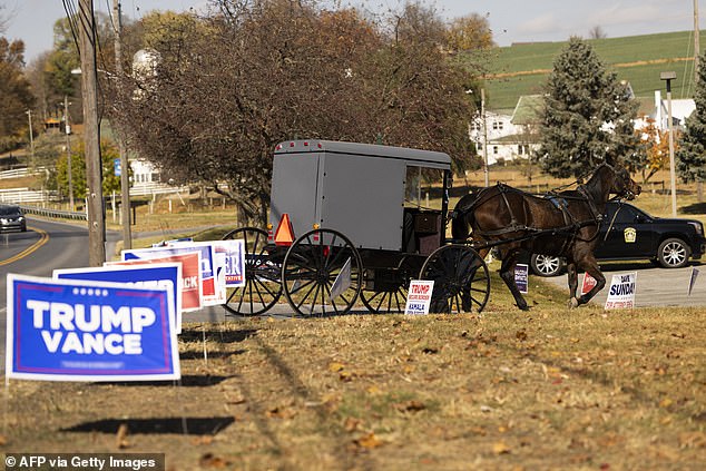 While the exact number of Amish voters was unclear as of Tuesday night, footage revealed that horse and buggy vehicles had been seen at polling places.