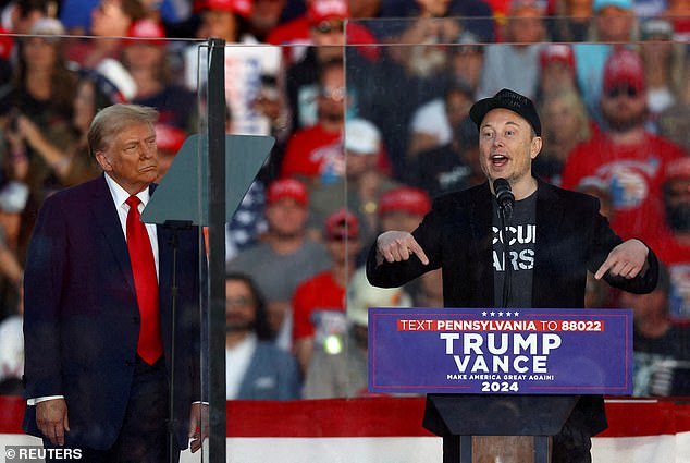 Elon Musk and Donald Trump photographed together at a rally in Butler, Pennsylvania, on October 5.