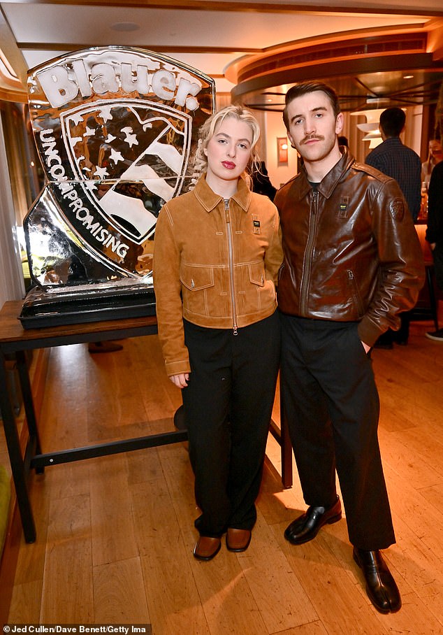 Model and daughter of Oasis frontman Noel Gallagher, 24, donned a stylish tan leather jacket from the brand as she cozied up to boyfriend Callum Scott Howells at the event in the hotel's Townhouse 8 event space.