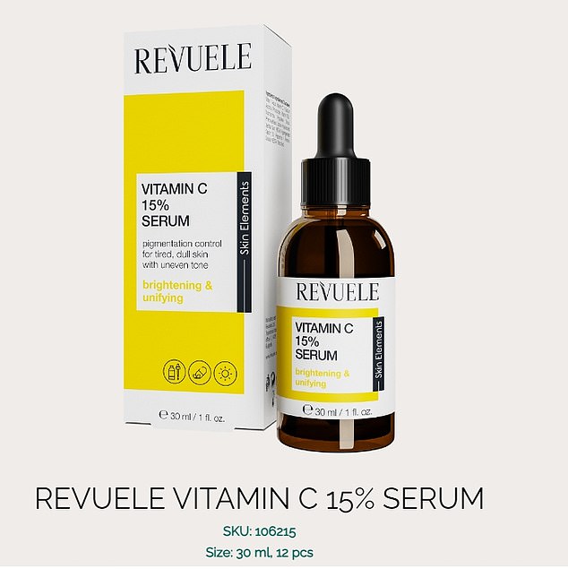 After 12 weeks, participants showed approximately a 32 per cent reduction with vitamin C. Revuele Vitamin C 15 Percent Serum is available online from £3.99