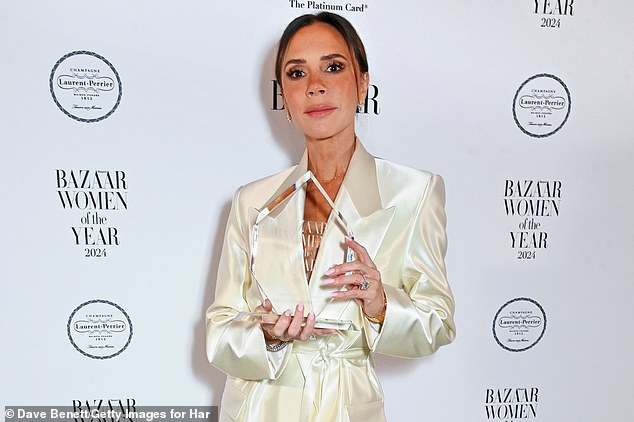 Victoria won the prestigious Entrepreneur award for her services to fashion at the event in London on Tuesday night.