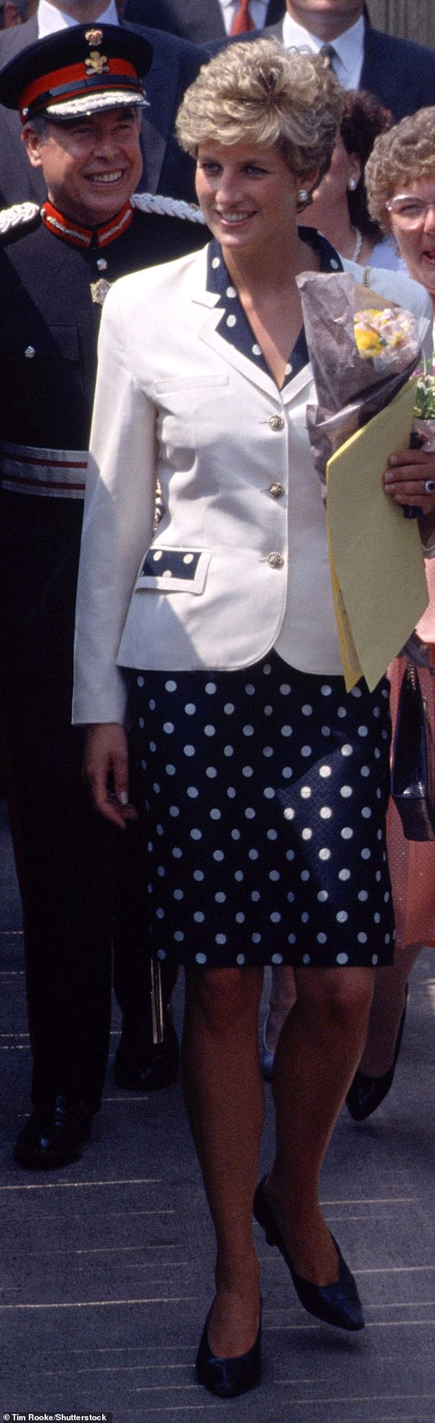 In the early '90s, Paul Costelloe designed a striking polka dot ensemble that quickly became one of Diana's favorite outfits.