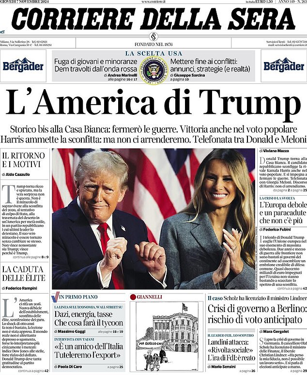 ITALY: Corriere della Sera headline reads: 'L'America di Trump' or 'Trump's America'