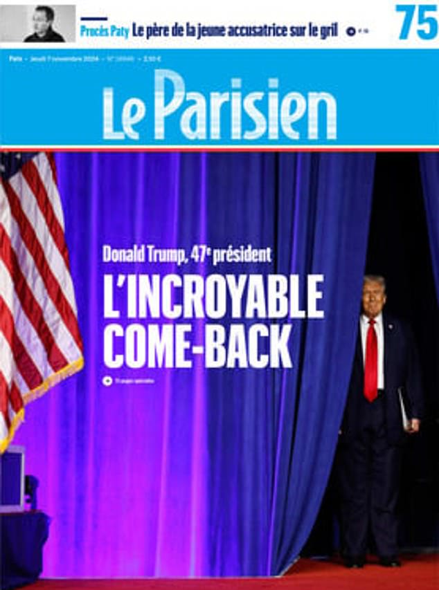 FRANCE: Le Parisien describes Trump's victory on its cover as 