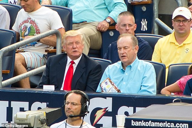 Trump (left) and Bill O'Reilly are seen in 2012 watching one of Clemens' former teams, the Yankees.