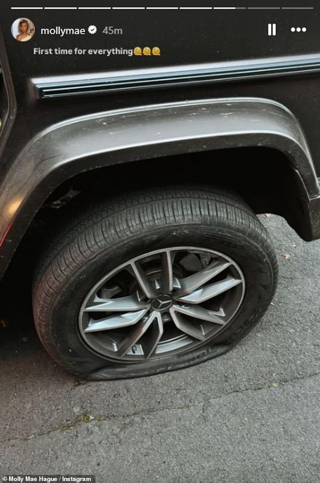 Earlier in the day, Molly revealed that her car had suffered a major problem when she shared a photo on Instagram of her car's tire being completely flat.