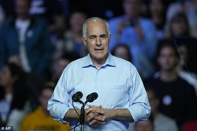 Senator Bob Casey speaking at a campaign rally on October 28 in Philadelphia.