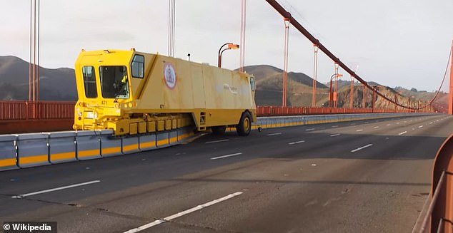 The rack system has eliminated head-on collisions on the Golden Gate Bridge in San Francisco (pictured) and the Auckland Harbor Bridge in New Zealand.