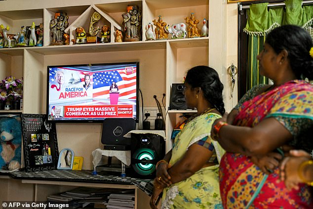 Vadluru villagers watching coverage of the US presidential election