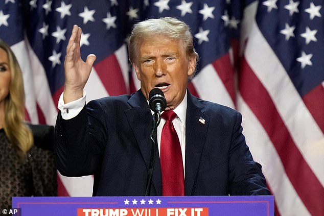 Republican presidential candidate former President Donald Trump speaks at an election night watch party on Wednesday.