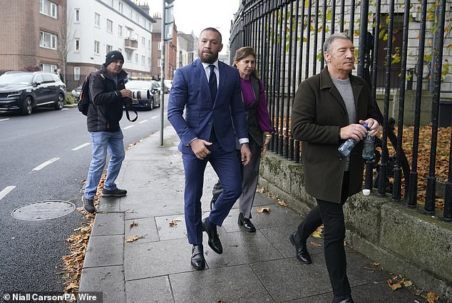 The trial is expected to last two weeks and the judge has asked the jury to be available for three weeks (pictured: McGregor leaves Dublin High Court on November 5).