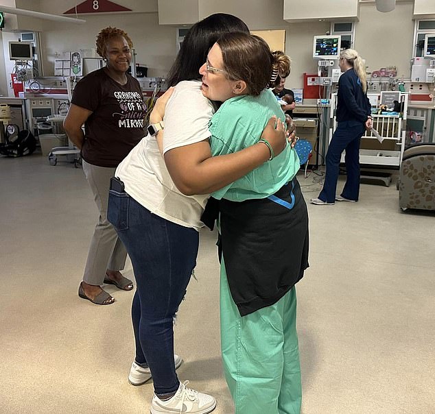 Raylon and his mother were greeted with hugs and goodbyes from the staff the day he was discharged from the NICU.