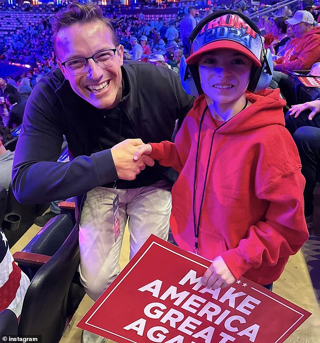 Liam and his family sat just three rows from the candidates' stage and also received a shout-out from Trump and a big round of applause from the crowd during the rally.