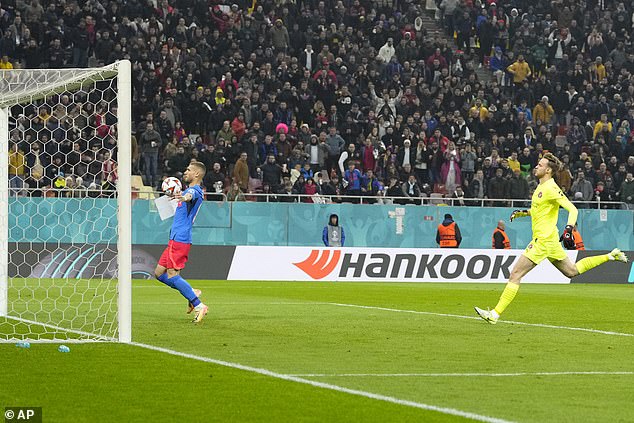 FCSB's Daniel Birligea (left) scored an easy goal just six seconds into the second half.