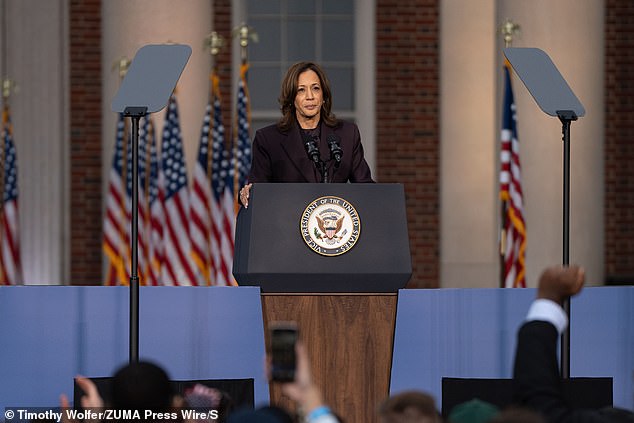 Vice President Kamala Harris delivers her concession speech at Howard University after losing to former President Donald Trump in the 2024 presidential election.