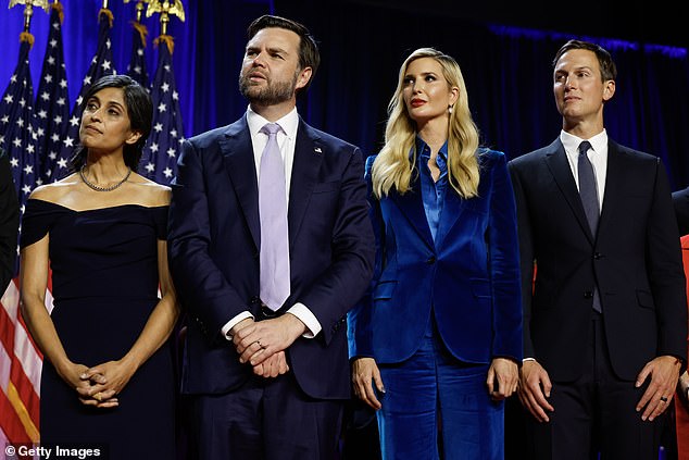 Ivanka, 43, chose to wear a royal blue velvet pantsuit at the historic moment, leading some critics to speculate that she was showing subtle support for Democrats, since the color of the Republican Party is red.