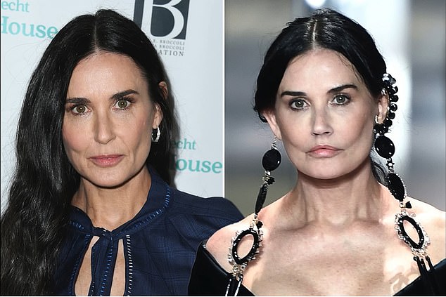 Demi Moore appears in the photo above in 2019 (left) and in January 2021. She is also alleged to have had buccal fat removal surgery.