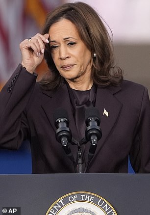 Harris is pictured giving her concession speech at Howard University on Wednesday.