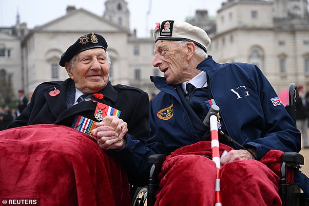 Second World War veterans Alec Penstone and Mervyn Kersh were among those taking part in the Horse Guards parade before the Royal British Legion march past the Cenotaph today.