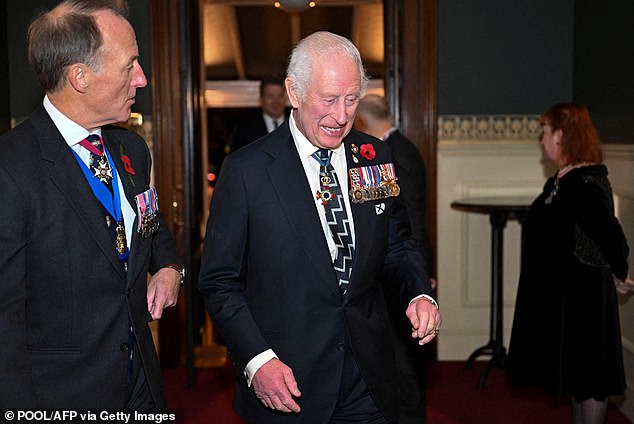 Pictured: King Charles leads senior members of the royal family who attended last night's moving Festival of Remembrance.