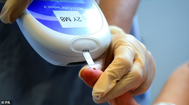 A nurse performing a diabetes test on a patient. Researchers have found that one type of diabetes medication may help reduce the risk of developing other related conditions