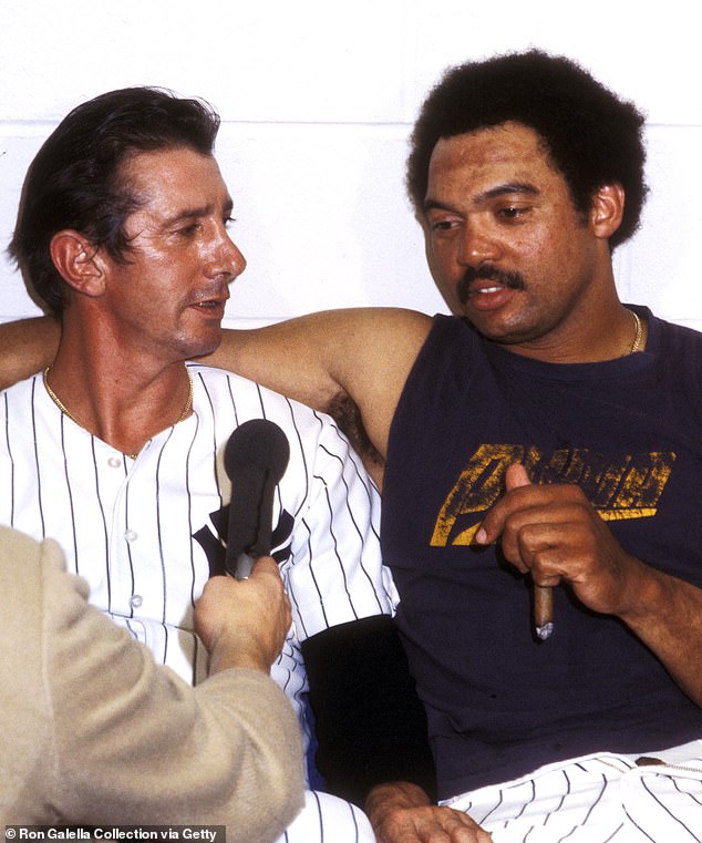 Yankees manager Billy Martin (left) with star Reggie Jackson after the 1977 World Series.