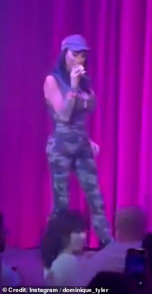 The former glamor model, 46, delighted London audiences on Saturday when she took to the Clapham Grand stage for an impromptu performance.