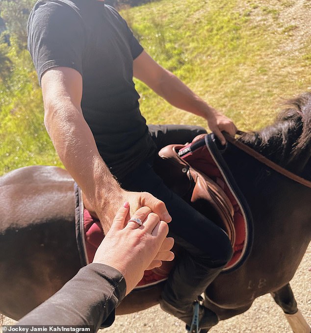 The couple was seen riding hand in hand as Kah showed off her sparkling diamond engagement ring.