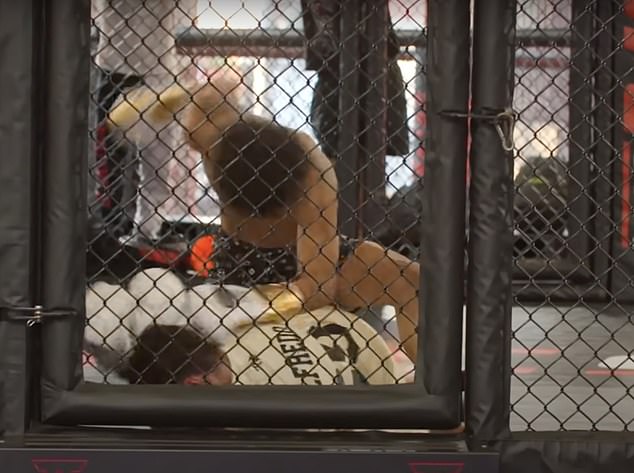 The pair then went on to train inside a cage at the gym, with the MMA fighter landing several heavy blows on the YouTuber.