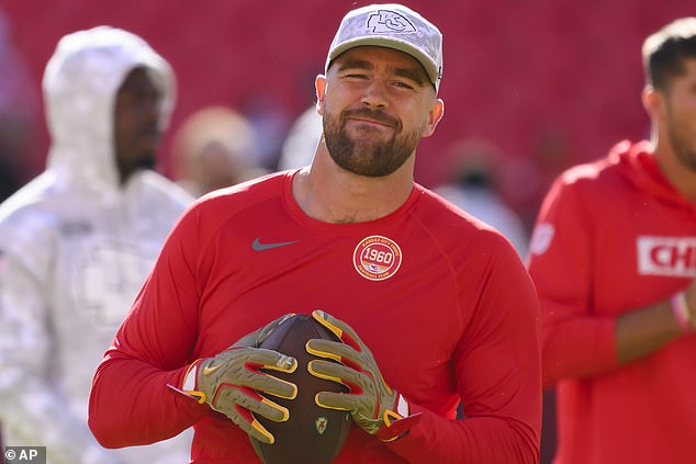 Kelce seemed to be in high spirits as he warmed up with his teammates before the game.