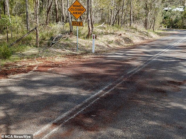 Sawdust is shown on the road on Wilton Park Rd, near where the 15-year-old boy's body was found.