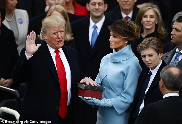 Then-President-elect Donald Trump is sworn in at his first inauguration on January 20, 2017. He will be sworn in on the same day in 2025.