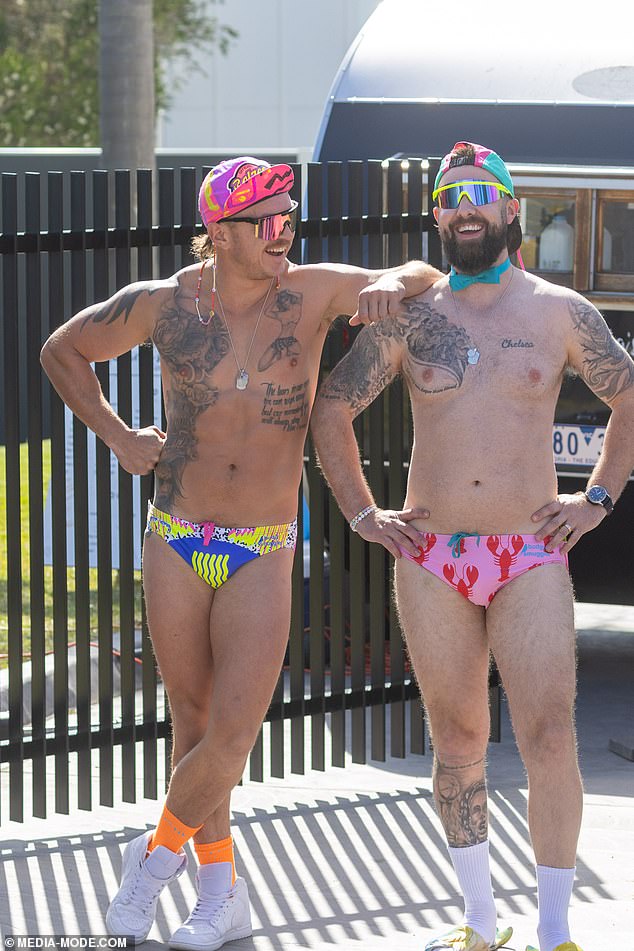 The duo also put on very eye-catching displays at other parts of the day when they boldly stepped out to the auction wearing skin-tight Budgy Smugglers.