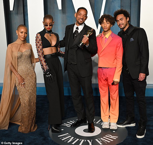 The couple shares son Jaden, 26, daughter Willow, 24, and Trey, 32, who comes from Will's previous marriage to Sheree Zampino; photographed in 2022