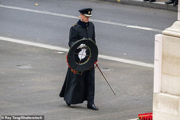 The Duke of Edinburgh was seen today laying a wreath at the cenotaph alongside other senior royals and politicians.