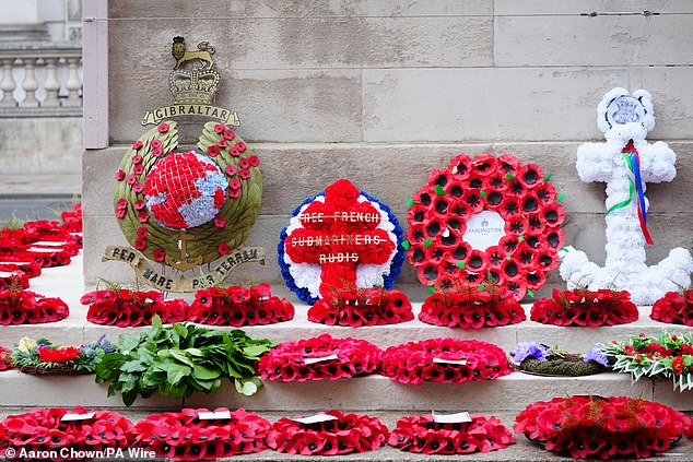 More wreaths after the Remembrance Sunday service at the Cenotaph in London