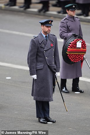 The Prince of Wales during the Remembrance Sunday service at the Cenotaph