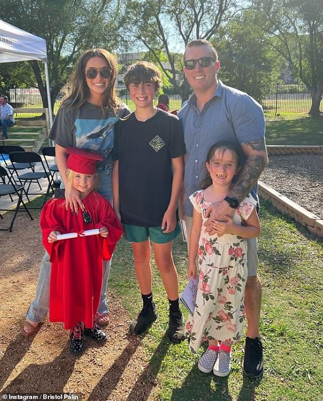 Dakota, who shares two young daughters with Bristol, was honored for his heroic actions on September 8, 2009, when he saved dozens of soldiers under attack in the village of Ganjgal, Kunar Province, Afghanistan. (Pictured: Dakota with Bristol, her two daughters and her stepson)