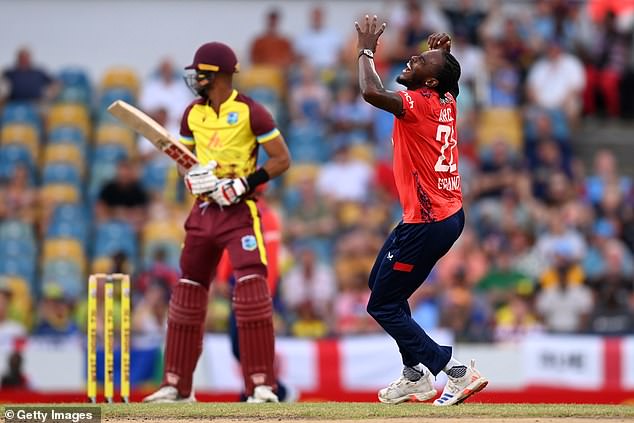 England bowler Jofra Archer (right) takes a four overs wicket in Barbados