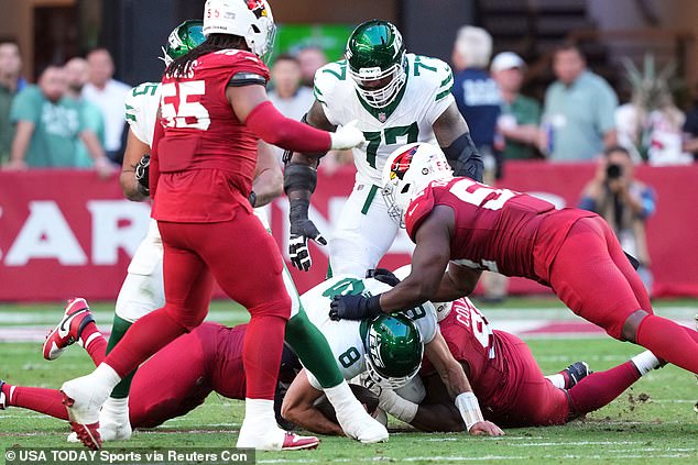 Rodgers was sacked three times as the Cardinals defeated the Jets, 6-31, on Sunday afternoon.