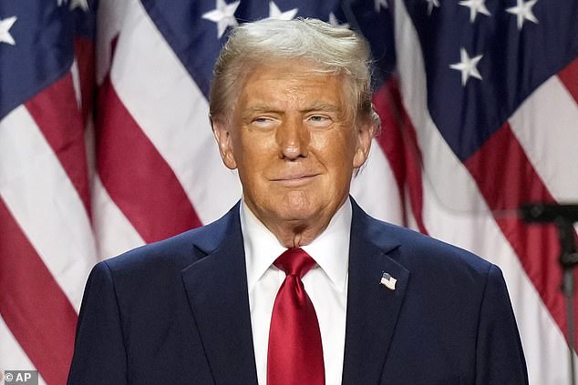 Trump appears here at an election night viewing party on Wednesday, November 6.