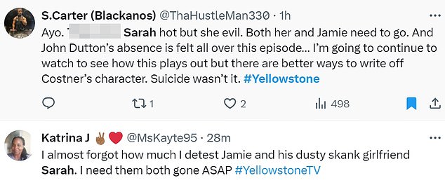 @ThaHustleMan330 said: 'Yes. That bitch Sarah is sexy but evil. Both she and Jamie have to go. And John Dutton's absence is felt throughout this episode... I'll keep watching to see how this plays out, but there are better ways to write off Costner's character. Wasn't it suicide?