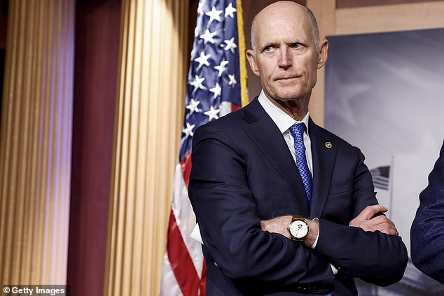 Rick Scott appears here during a press conference at the US Capitol in January 2023 in Washington, DC.