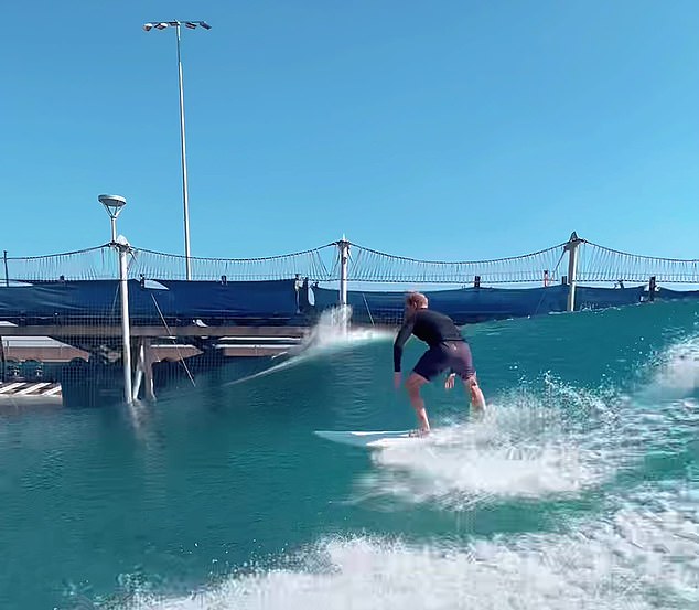 Prince Harry catching a wave at a Surf Ranch in Lemoore, California