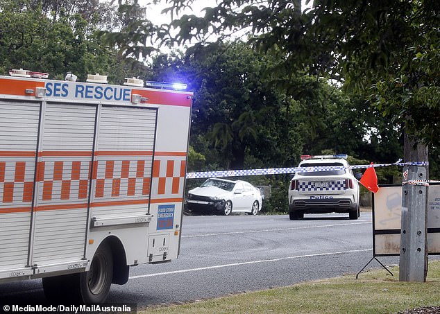 Main Road in Riddells Creek was cordoned off for much of Monday afternoon.