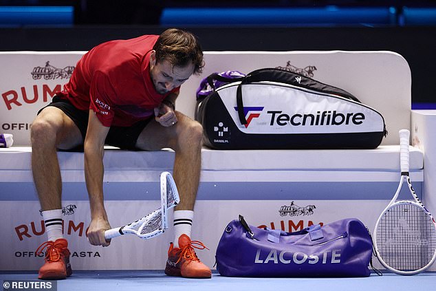 Medvedev began to destroy his rackets after committing seven double faults in the first set.