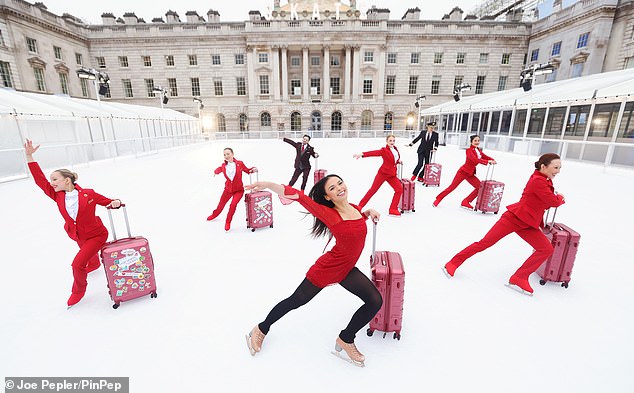 Vanessa was joined by professional skaters in Vivienne Westwood's iconic red uniform and special appearances by two members of Virgin Atlantic Holidays staff, Captain Jean-Patrick Fays and Check-In Agent Emily Horner.