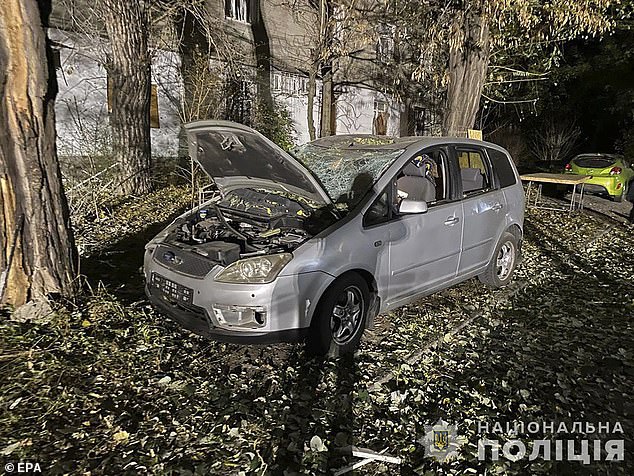 Car damaged in glider bomb attack in Ukraine early this morning